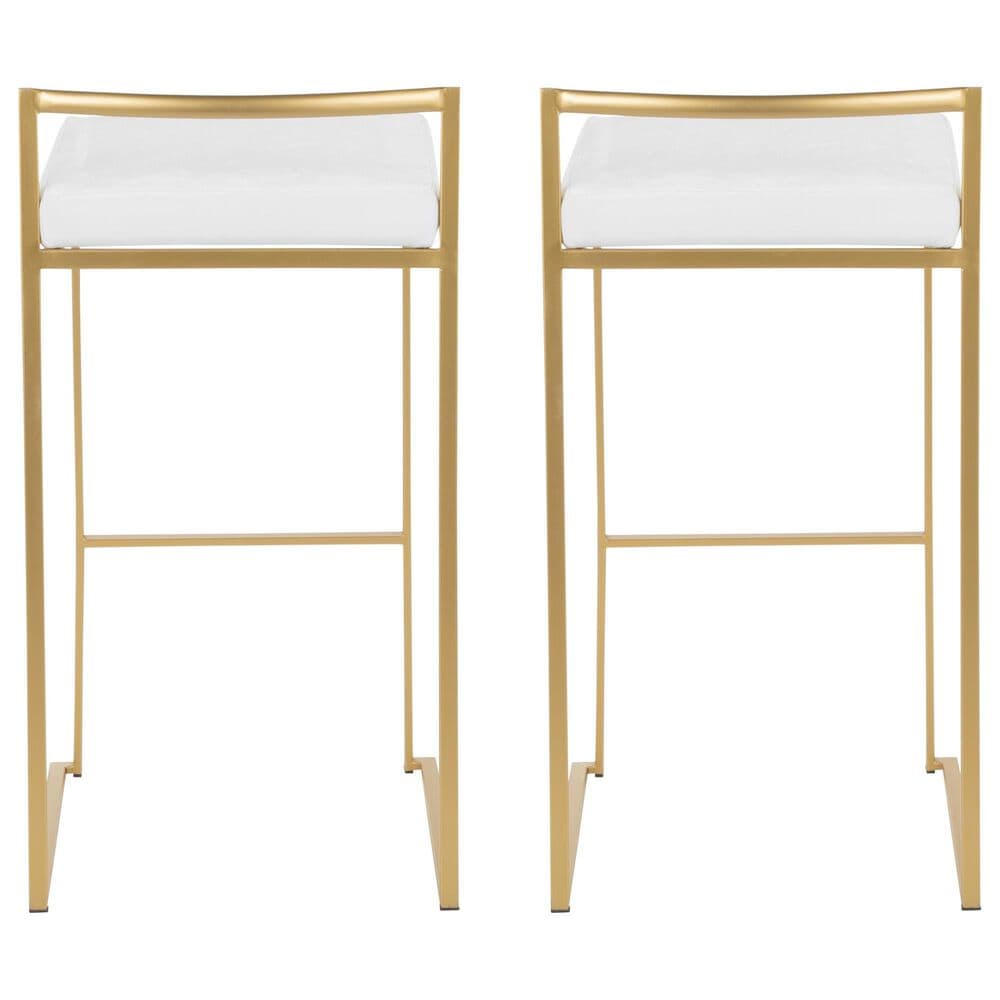Lumisource Fuji Stackable Barstool with White Velvet Cushion in Gold &#40;Set of 2&#41;, , large