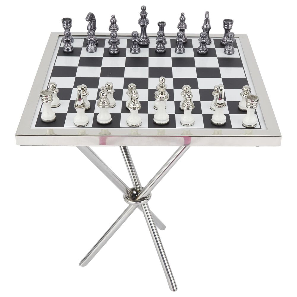 Maple and Jade Decor Chess Game Set in Polished Silver, Black and White, , large
