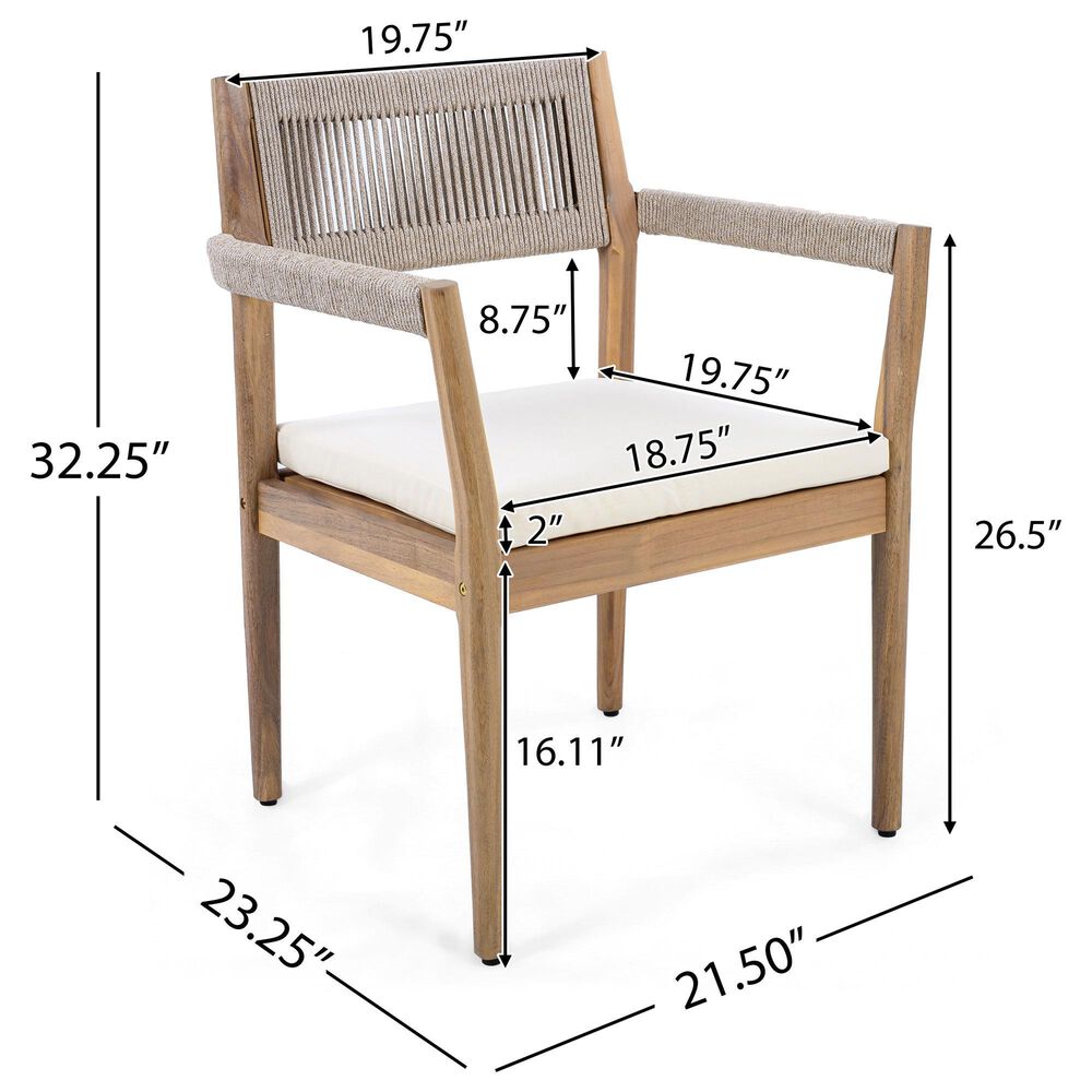Hearth and Haven 5-Piece Outdoor Dining Set with Cream Cushion in Light Teak, , large