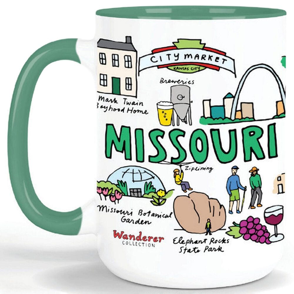 1 Brilliant Gift Wanderer Missouri 15 Oz Mug in White and Dark Green, , large