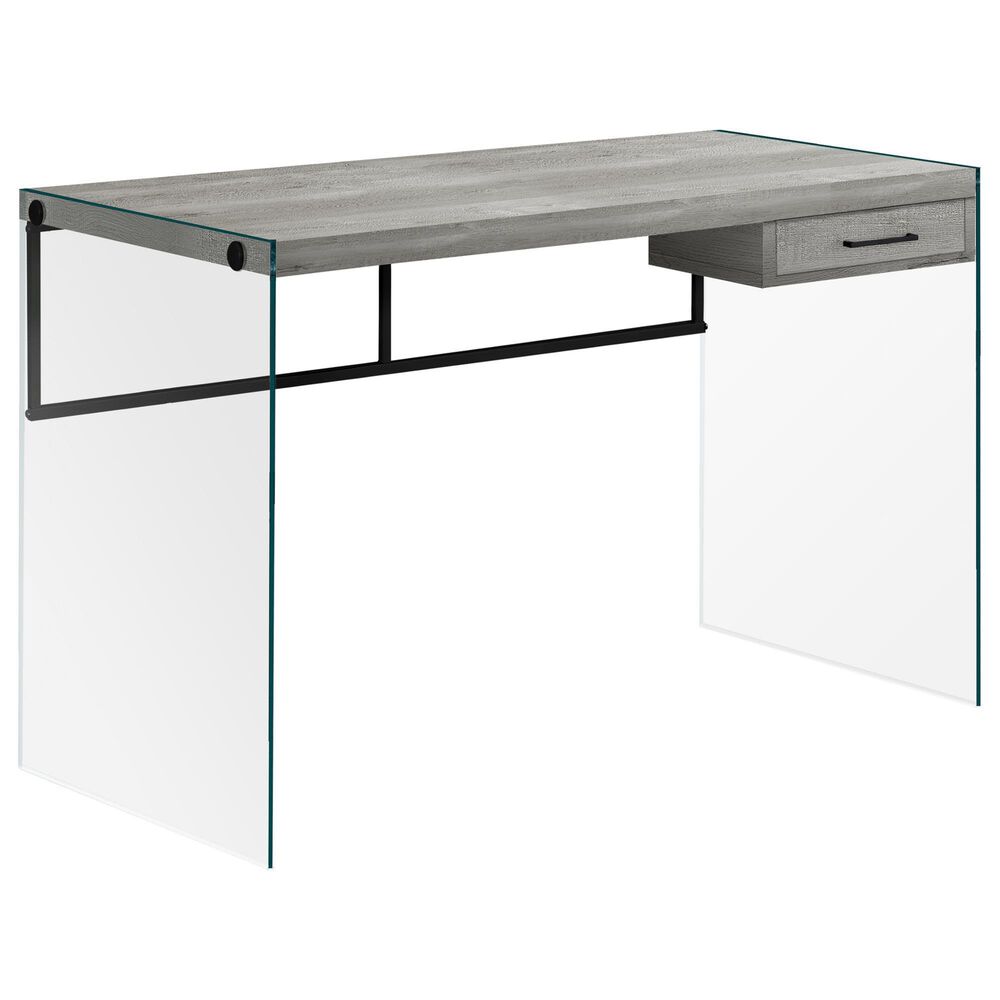 Monarch Specialties 48" Computer Desk in Grey Reclaimed Wood and Glass, , large
