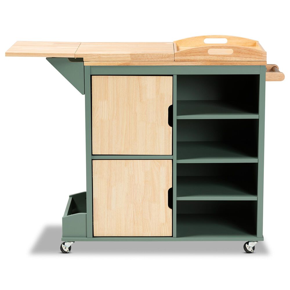 Baxton Studio Dorthy Kitchen Storage Cart in Dark Green and Natural, , large