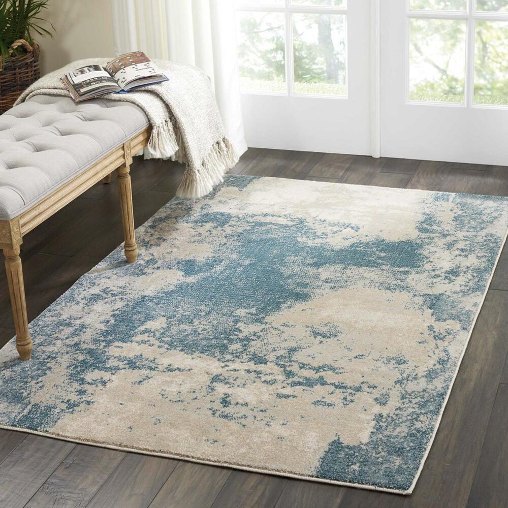 Nourison Maxell MAE13 5&#39;3&quot; x 7&#39;3&quot; Ivory and Teal Area Rug, , large