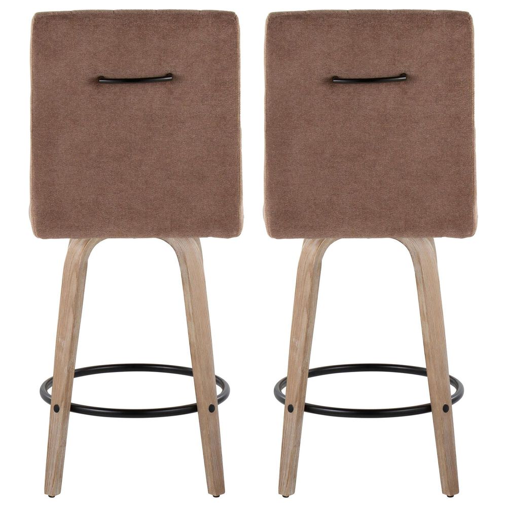 LumiSource Hank Swivel Counter Stool with Brown Fabric Upholstery in Whitewashed and Black (Set of 2), , large