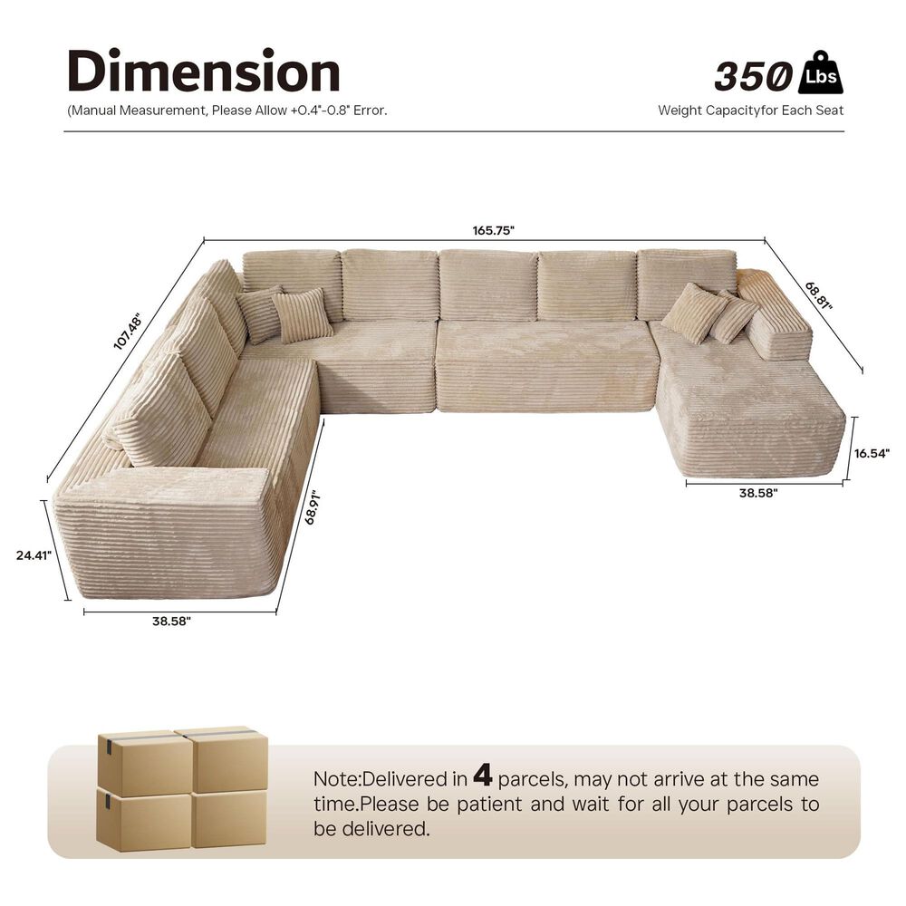 HOMLUX 4-Piece Mod U-Sectional with Chaise in Beige, , large