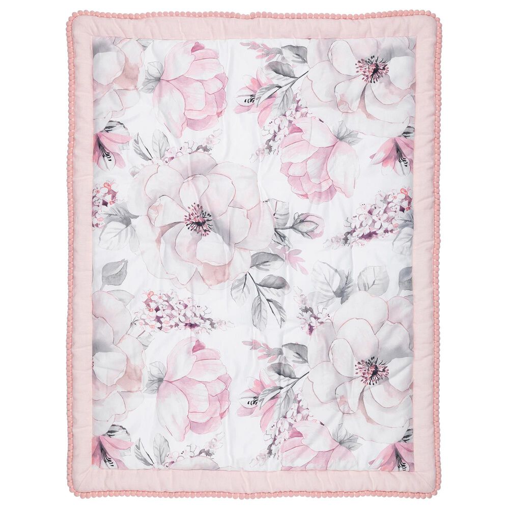Lambs and Ivy Signature Botanical Baby Watercolor Floral Crib Quilt in Pink and Gray, , large