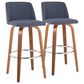 LumiSource Toriano Swivel Bar Stool with Blue Fabric Upholstery in Walnut and Chrome (Set of 2), , large