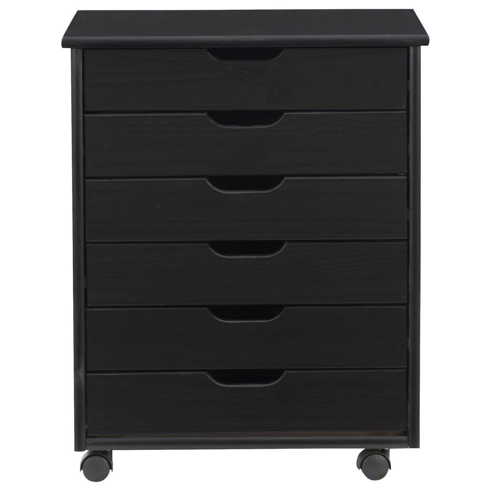 Linon Home Decor Cary 6-Drawer Wide Rolling Cart in Black, , large