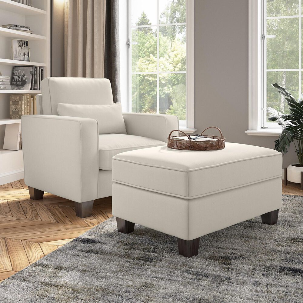 Bush Stockton Arm Chair and Ottoman in Cream, , large