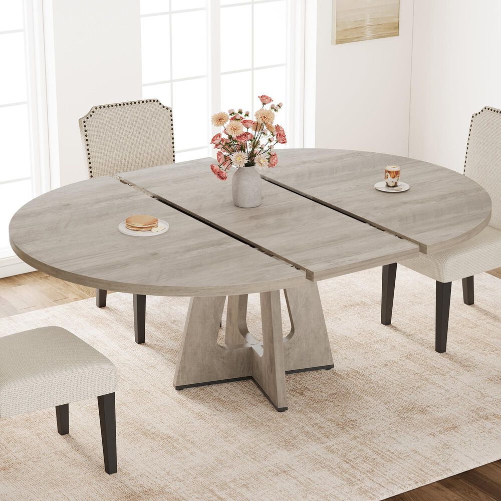 GARVEE 47" Oval Dining Table with Leaf in Gray - Table Only, , large