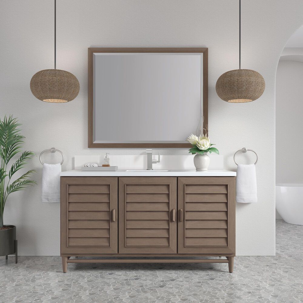 James Martin Vanities Portland 60&quot; Single Bathroom Vanity in Whitewashed Walnut with Single Hole 3 cm White Zeus Quartz Top and Rectangular Sink, , large