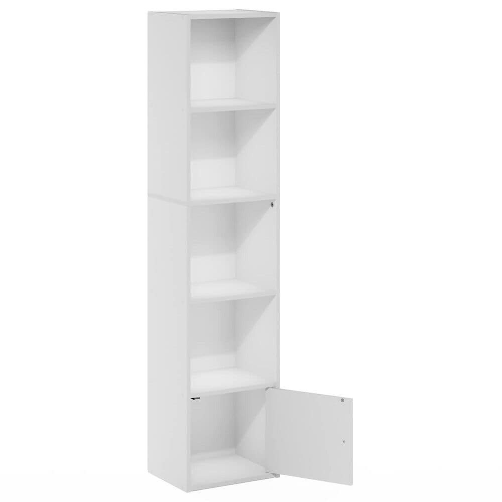 HOMLUX 5-Tier Shelf Bookcase with Door Storage Cabinet in White, , large