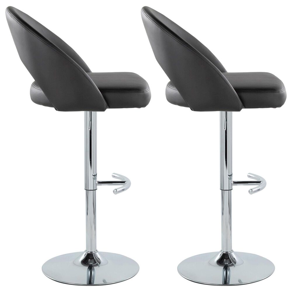 LumiSource Renee Adjustable Swivel Bar Stool with Black Faux Leather Upholstery in Chrome (Set of 2), , large