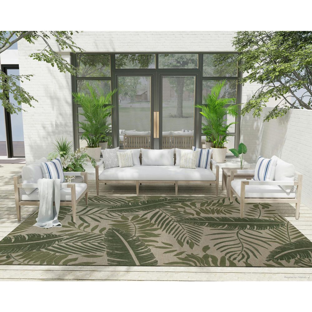 Nourison Garden Oasis GOA02 Ivory and Green 8&#39; x 10&#39; Indoor/Outdoor Area Rug, , large
