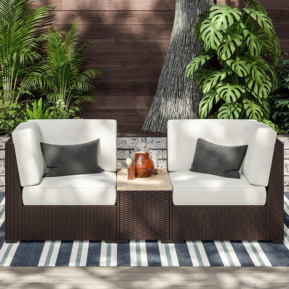 Homestyles Palm Springs 3-Piece Patio Set with Storage Table in Brown, , large