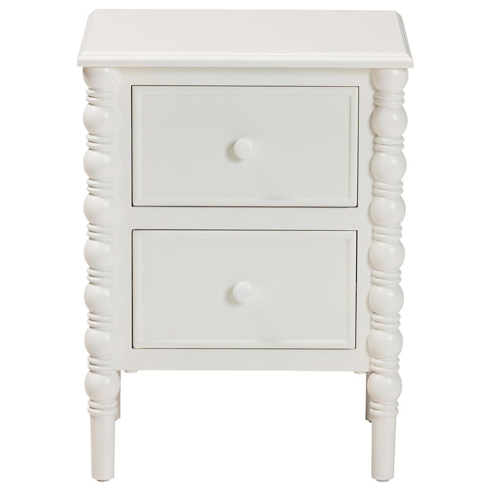 Baxton Studio Malinda 2-Drawer End Table with Spindle Legs in White, , large