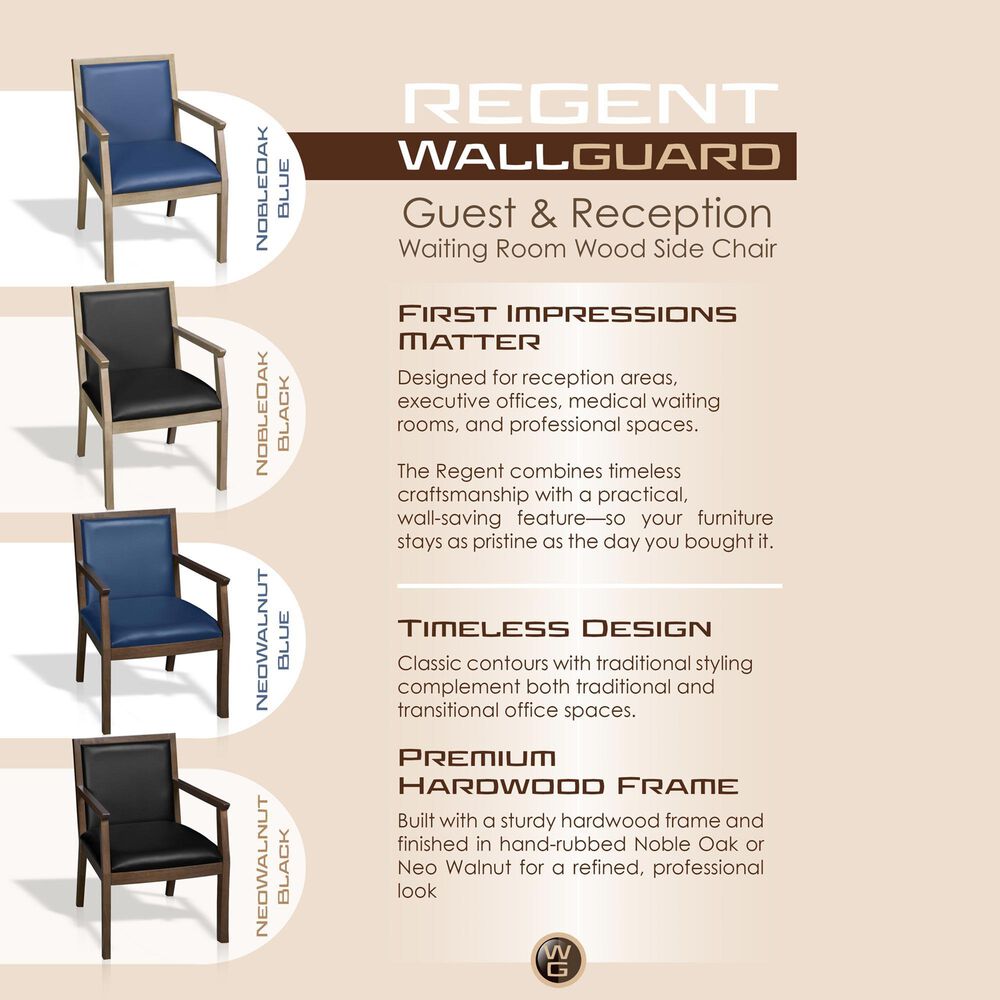Regency Global Sourcing Regent WallGuard Guest and Reception Side Chair with Navy Blue Cushion in Noble Oak, , large