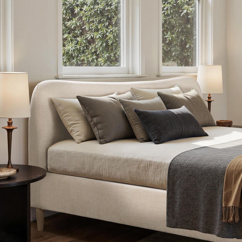 Jennifer Taylor Home Roman King Platform Bed with Oatmeal Light Beige Upholstered in Natural Whitewashed, , large