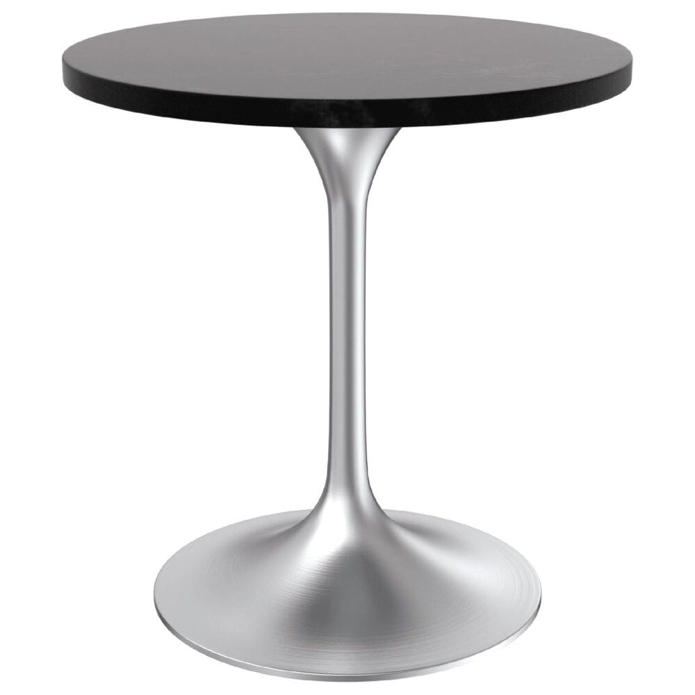Leisuremod LeisureMod Verve Collection 27 Round Dining Table, Brushed Chrome Base with Black MDF Top, , large