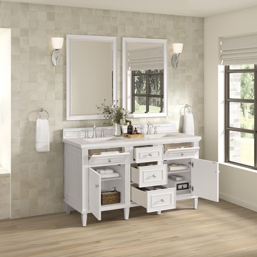 James Martin Vanities Lorelai 60&quot; Double Vanity in Bright White with 3 cm Lime Delight Quartz Top, , large