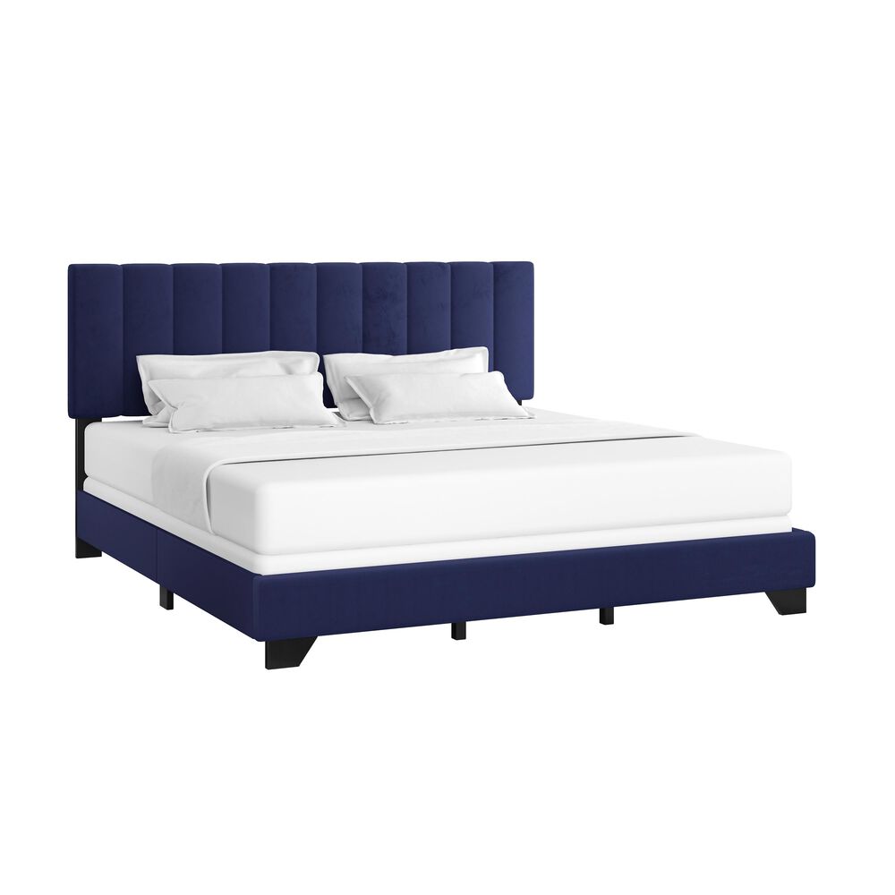 Richlands Furniture Reece King Upholstered Panel Bed in Sapphire Blue, , large