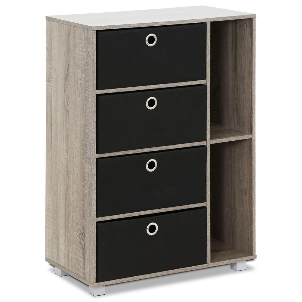 HOMLUX Multipurpose Storage Bookshelf Cabinet with 4 Bin Drawers in French Oak and Black, , large