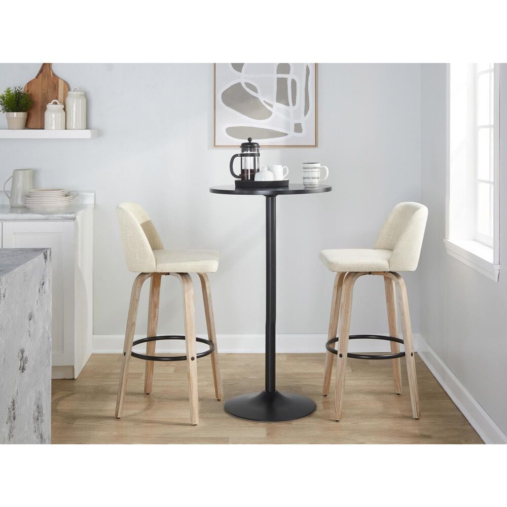 LumiSource Toriano Swivel Bar Stool with Cream Fabric Upholstery in Whitewashed and Black (Set of 2), , large