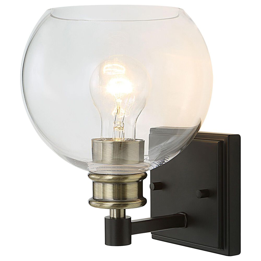 Uttermost Kent 1-Light Wall Sconce in Matte Black and Antique Brass, , large