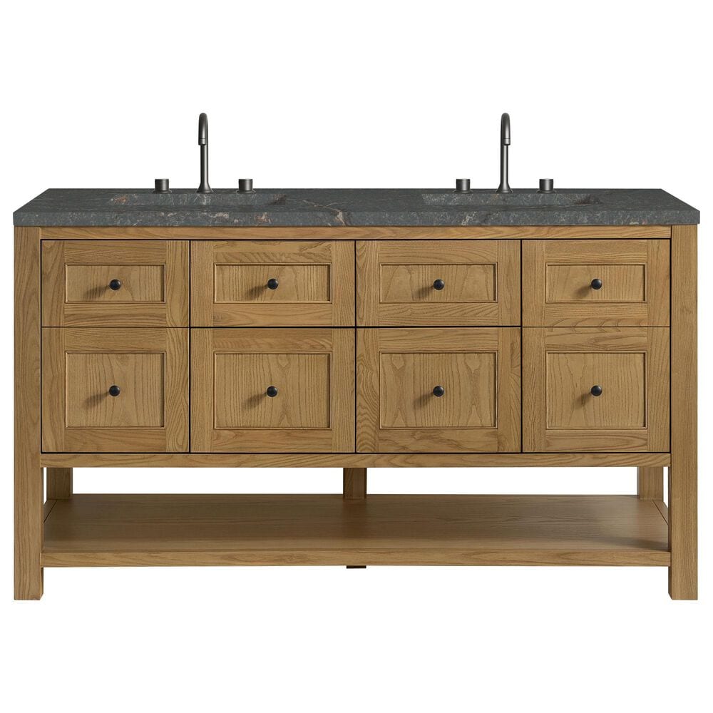 James Martin Vanities Breckenridge 60" Double Bathroom Vanity in Light Natural Oak with 3 cm Parisien Bleu Quartz Top and Rectangular Sinks, , large