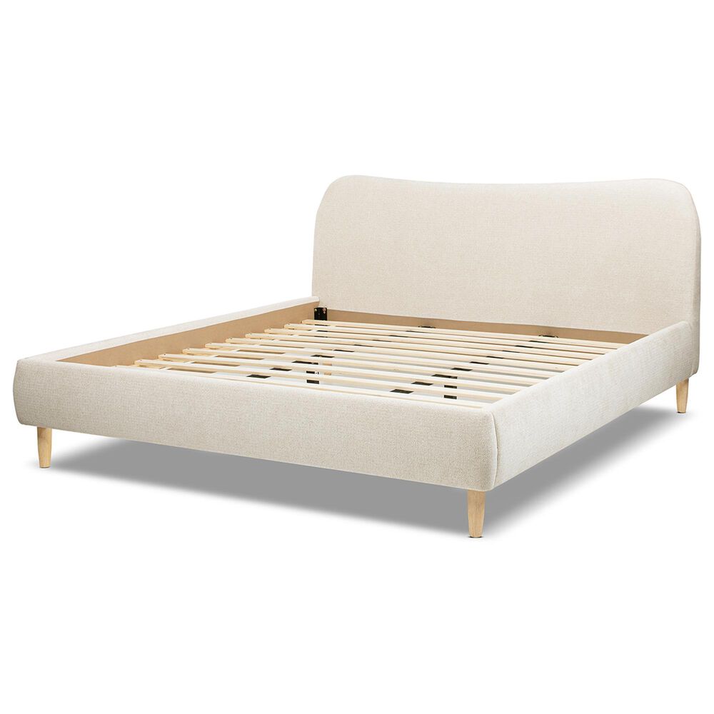 Jennifer Taylor Home Roman King Platform Bed with Oatmeal Light Beige Upholstered in Natural Whitewashed, , large