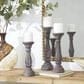 Maple and Jade Turned Pillar Decorative Candle Holder in Washed Brown (Set of 3), , large