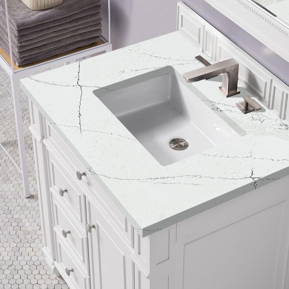 James Martin Vanities Bristol 30&quot; Single Bathroom Vanity in Bright White with 3 cm Ethereal Noctis Quartz Top and Rectangular Sink, , large