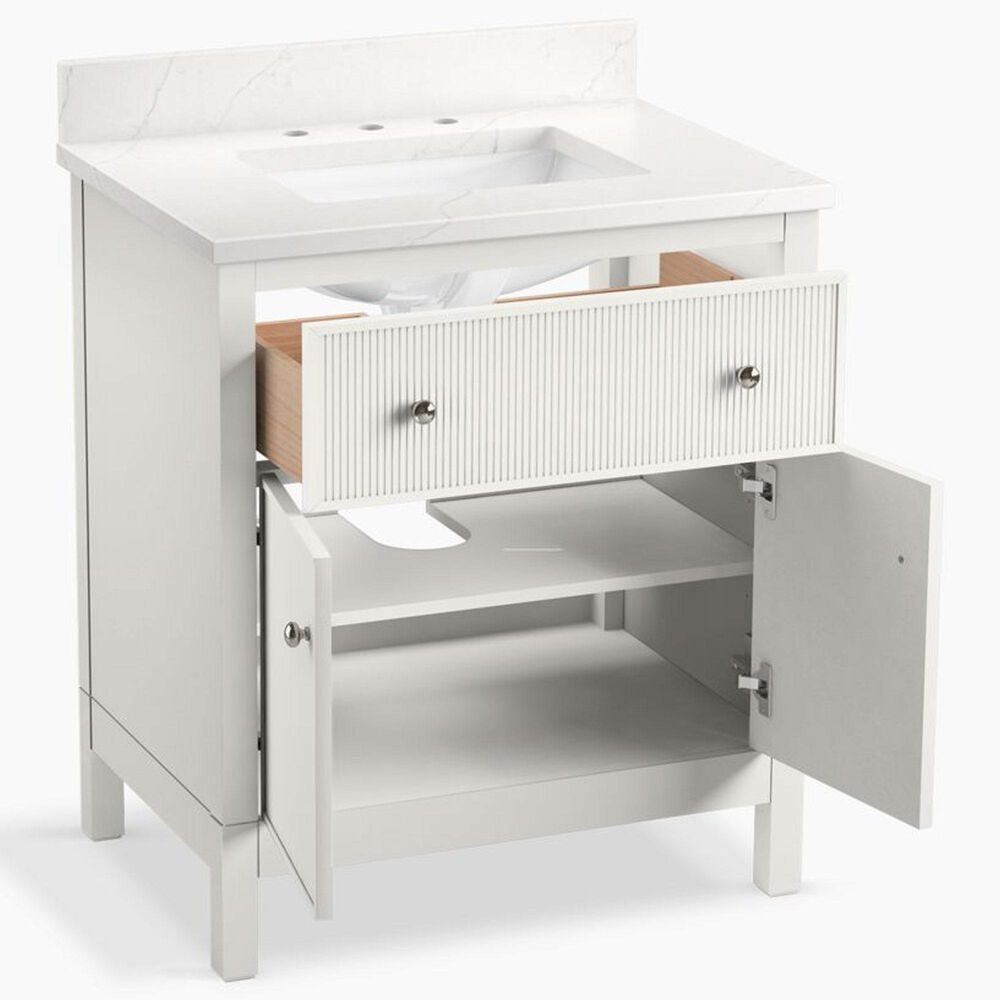 Kohler Malin 30" Single Bathroom Vanity in White with 3 cm White Quartz Top and Rectangular Sink, , large