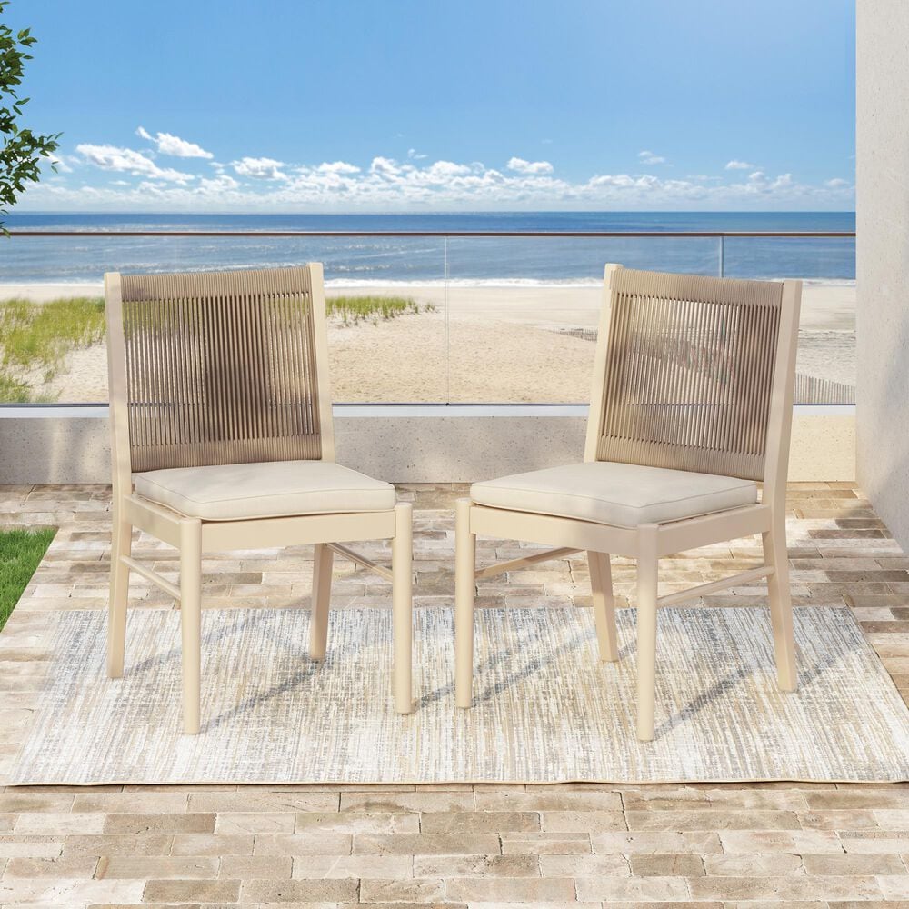 Hearth and Haven Cordoba Outdoor Dining Chair with Yellow Rope in Beige (Set of 2), , large