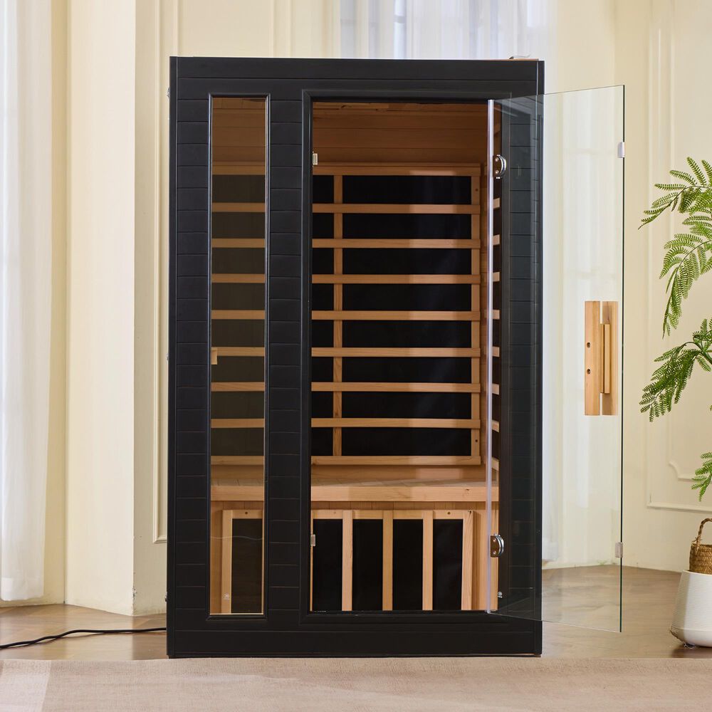 EZlife 2-Person Hemlock Sauna with Low EMF Mica Heater in Charcoal Gray, , large