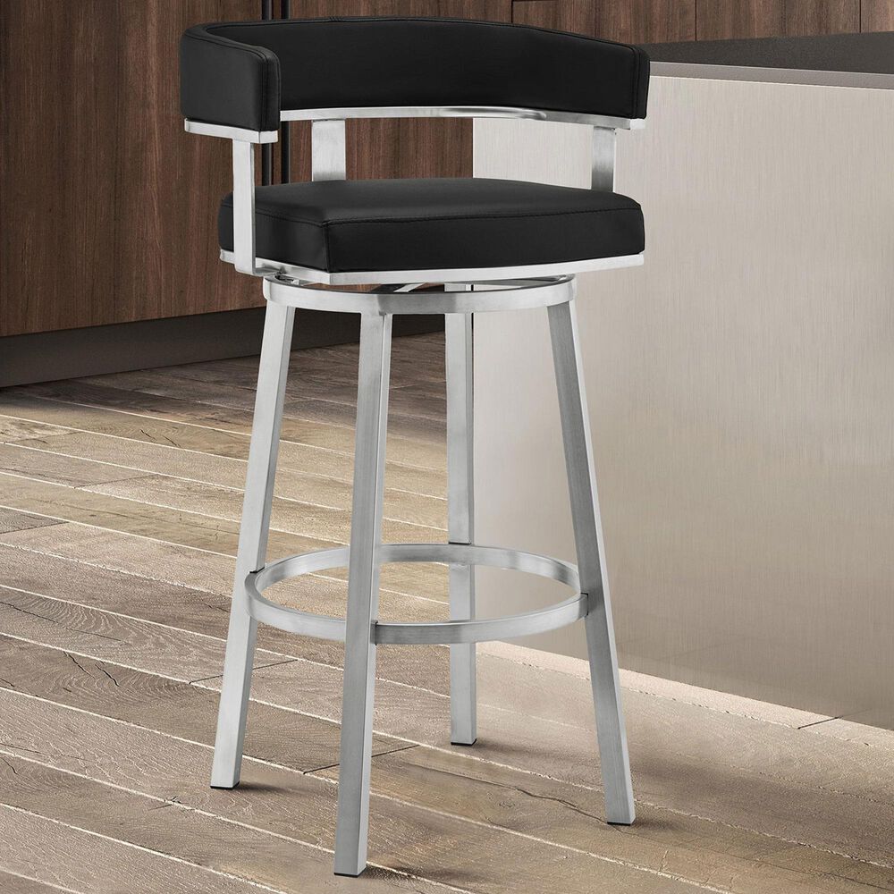 Blue River Lorin 26&quot; Swivel Counter Stool with Black Cushion in Stainless Steel, , large