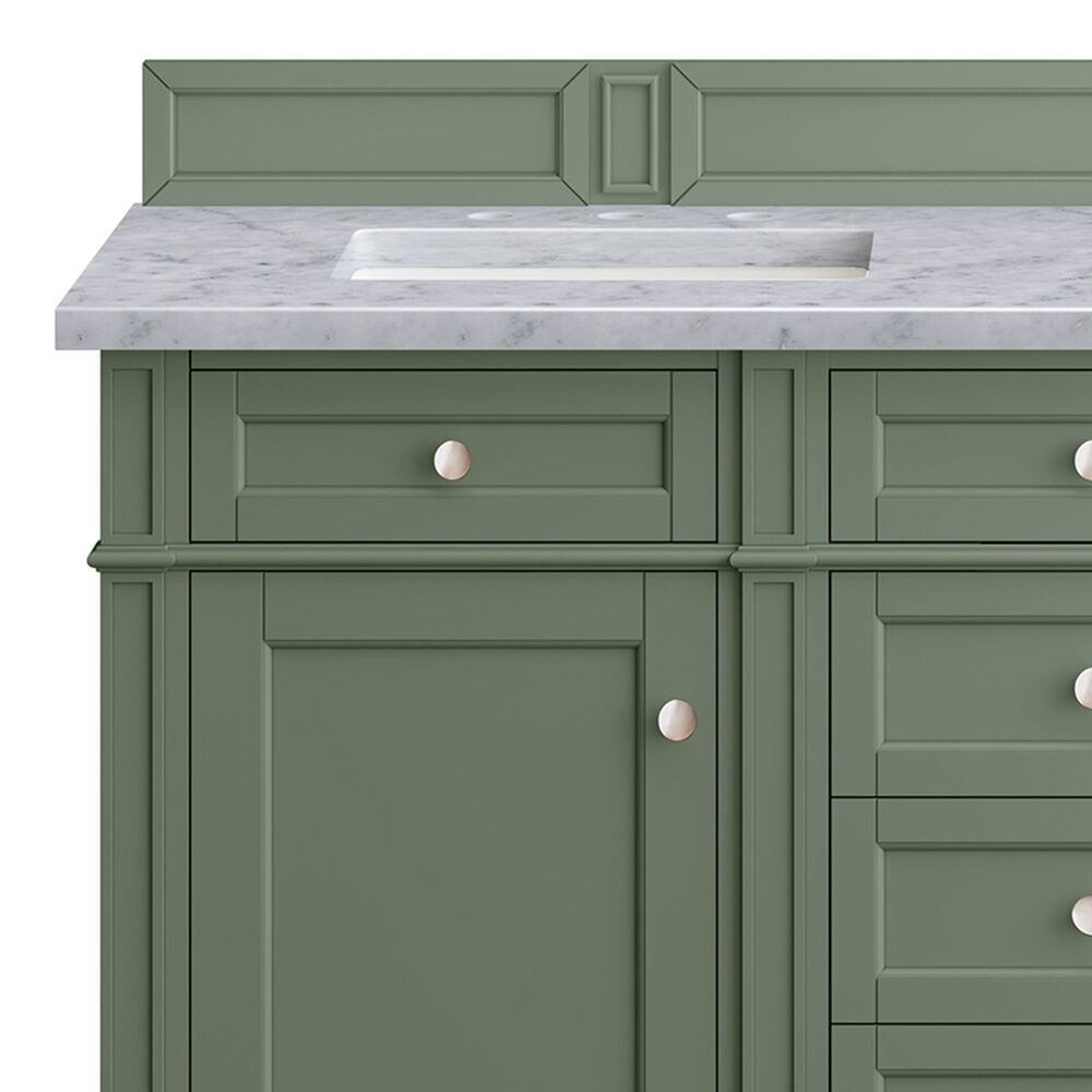 James Martin Vanities Brittany 60&quot; Double Bathroom Vanity in Smokey Celadon with 3 cm Carrara White Marble Top and Rectangular Sinks, , large