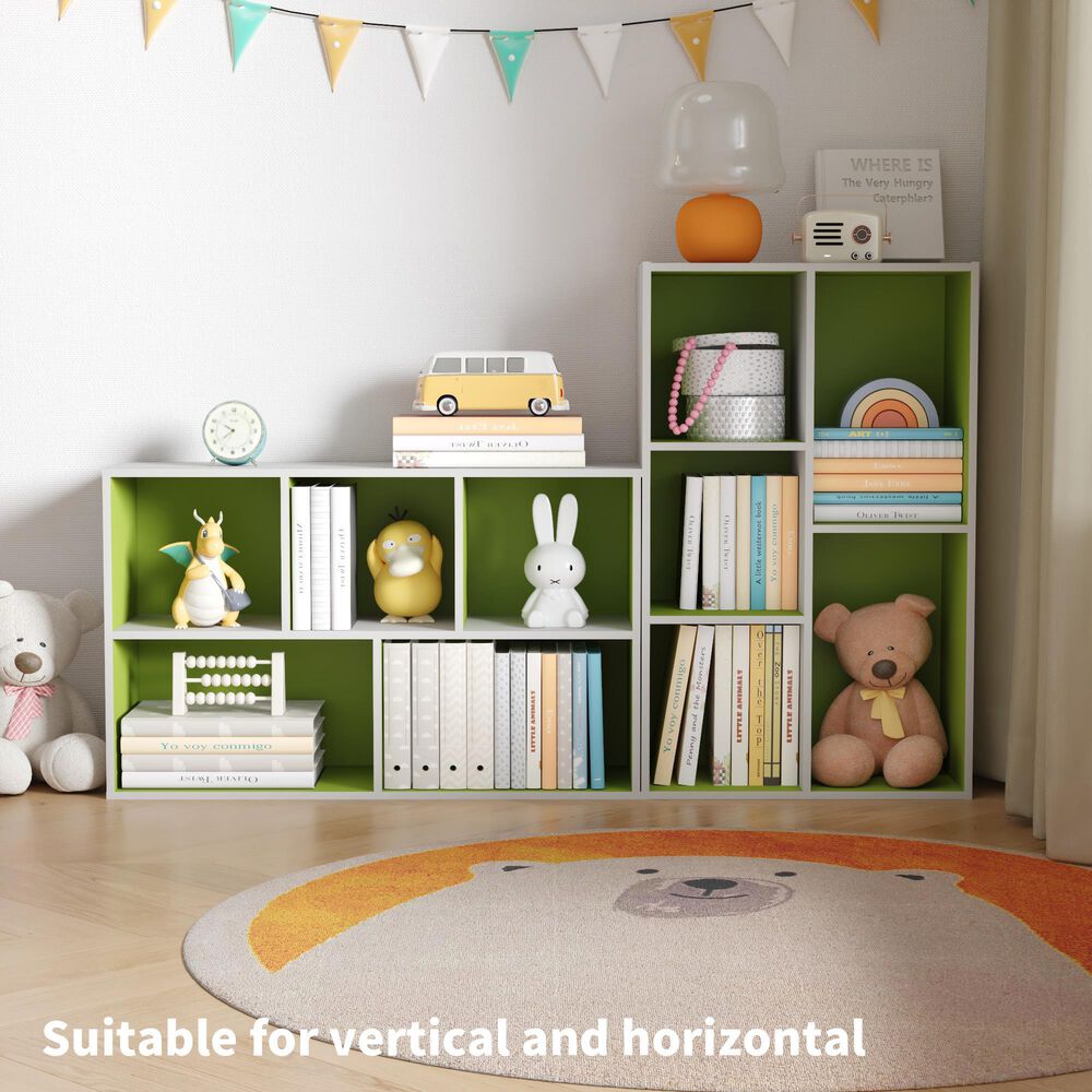 HOMLUX 5-Cube Reversible Storage Bookshelf in White and Green, , large
