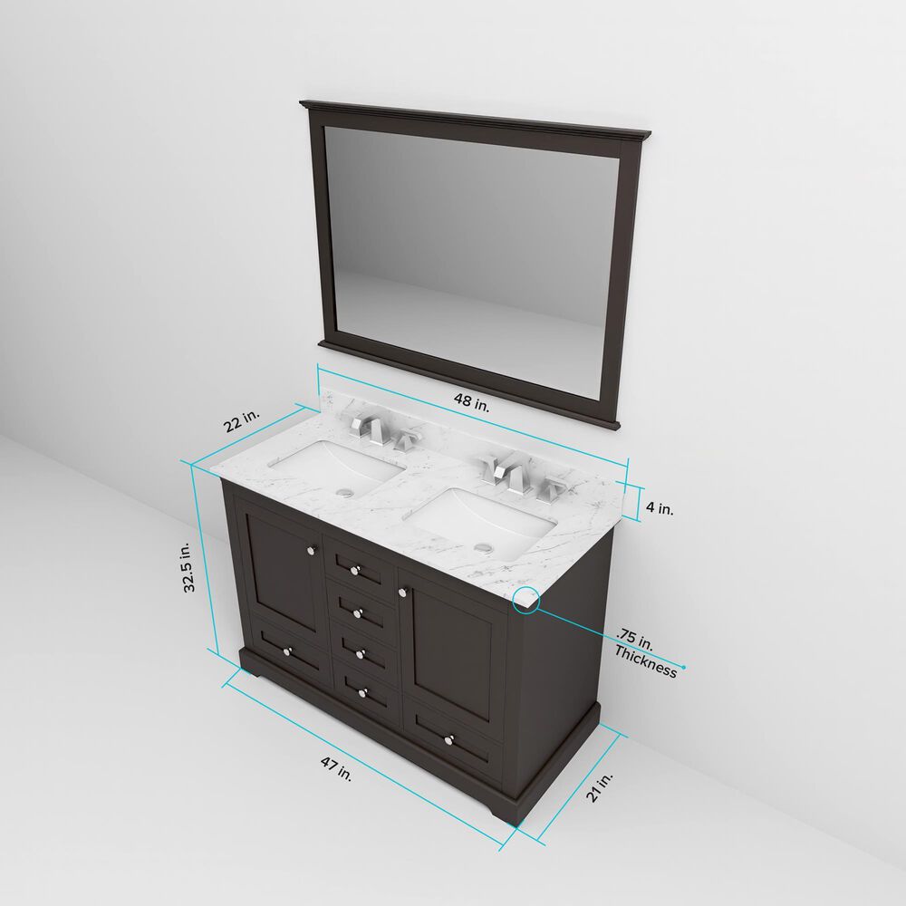 Lexora Home Dukes 48&quot; Double Bathroom Vanity in Espresso with 2 cm White Quartz Top and Rectangular Sinks, , large