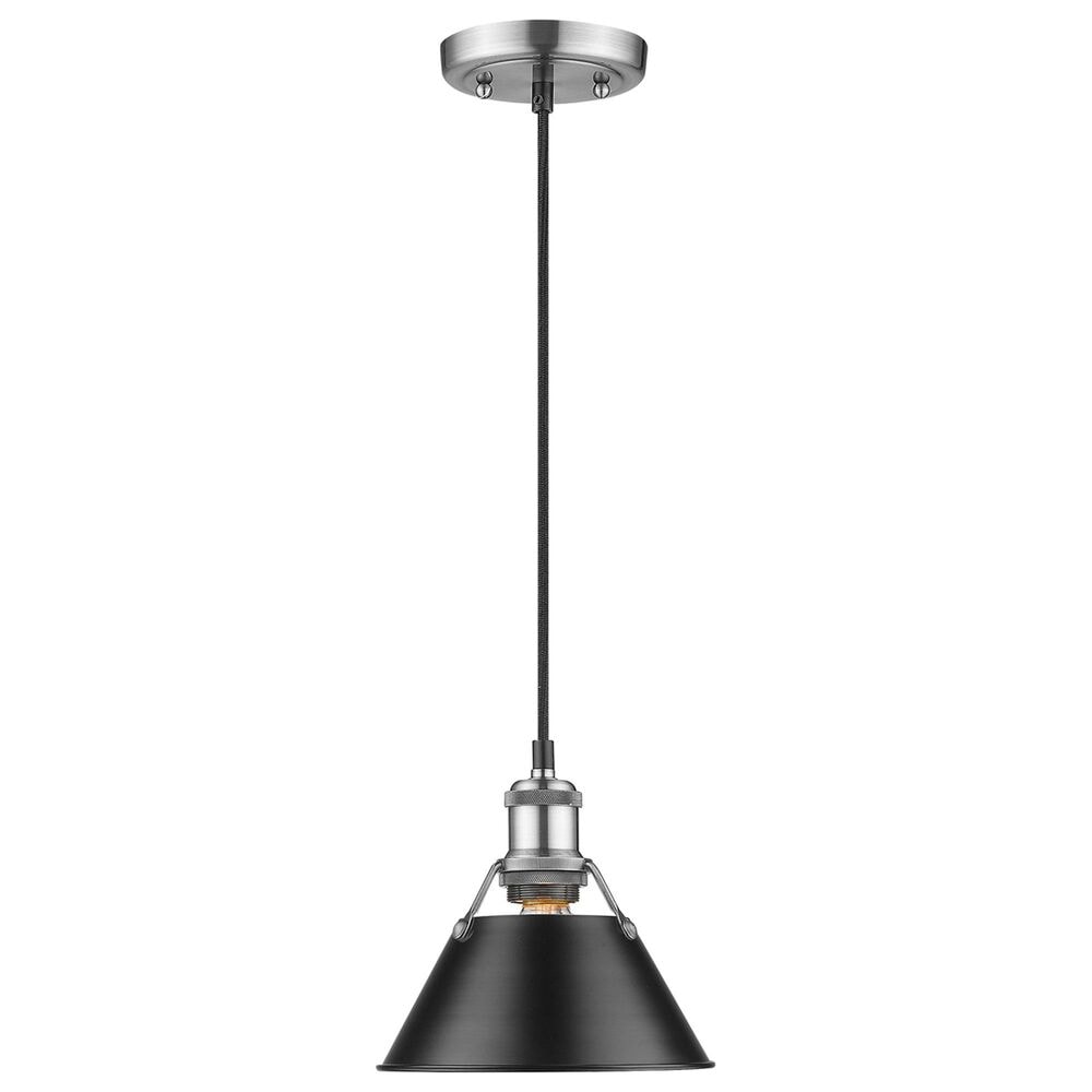 Golden Lighting Orwell 1-Light Small Pendant with Matte Black Shade in Pewter, , large