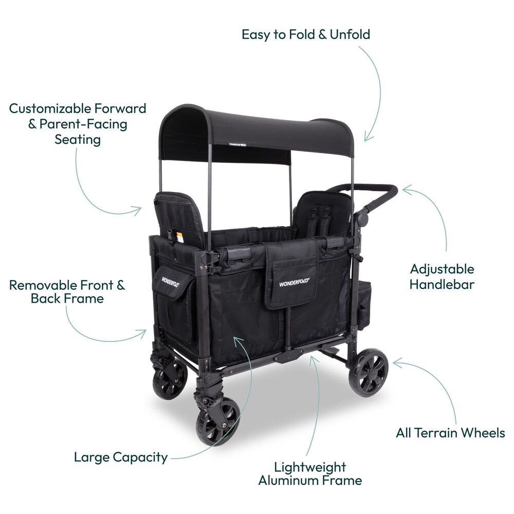 Wonderfold Elite Pro 2-Seater Stroller Wagon in Jet Black, , large