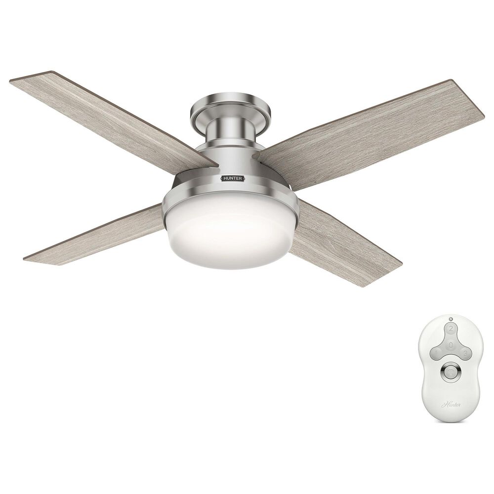 Hunter Dempsey Low Profile 44" Ceiling Fan with Light Gray Oak Blades in Brushed Nickel, , large