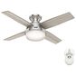 Hunter Dempsey Low Profile 44" Ceiling Fan with Light Gray Oak Blades in Brushed Nickel, , large