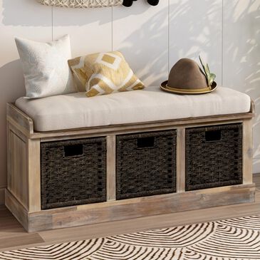 Hearth and Haven Storage Bench in White Washed, , large