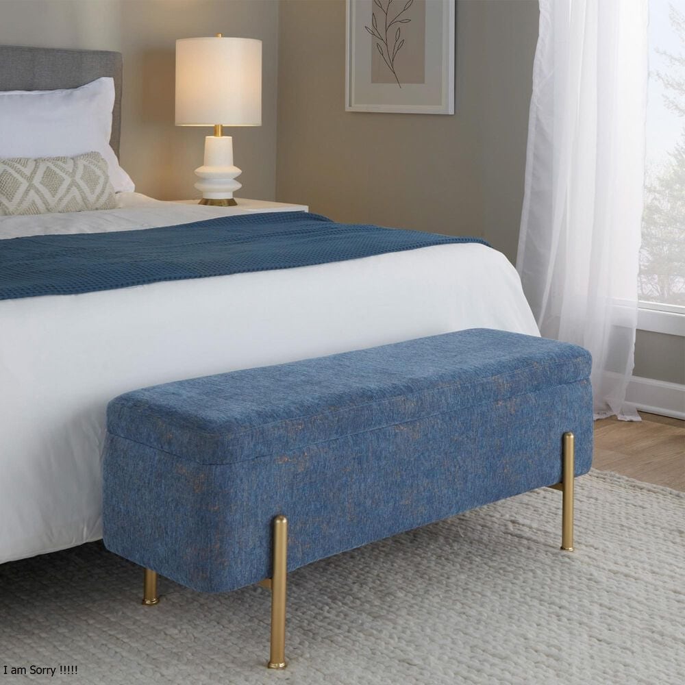 Lumisource Daniella Storage Bench with Blue Cushion in Gold, , large