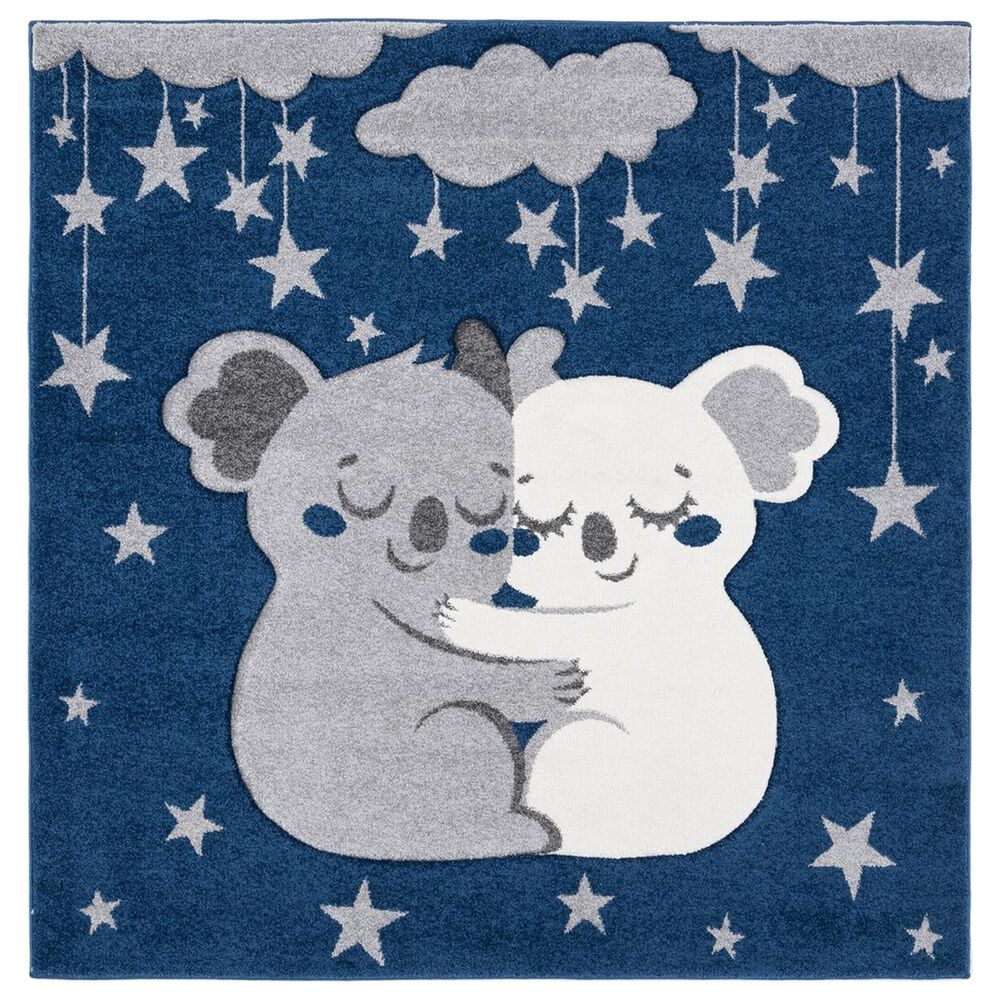 Safavieh Carousel Animals 5"3" Square Navy and Grey Kids Area Rug, , large