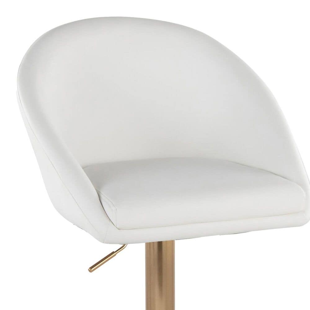 LumiSource Matisse Adjustable Swivel Barstool with White Faux Leather Upholstery in Gold (Set of 2), , large