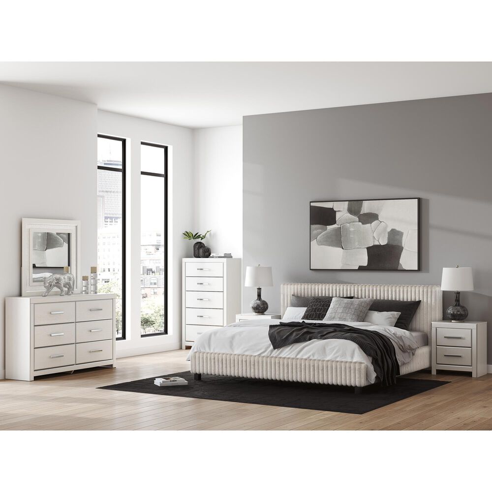 Ashley Zuraleus 4-Piece King Upholstered Platform Bedroom Set in Matte White, , large