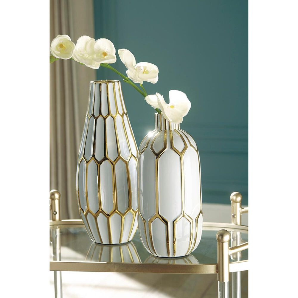 Ashley Mohsen Vase Set in Gold/White &#40;Set of 2&#41;, , large