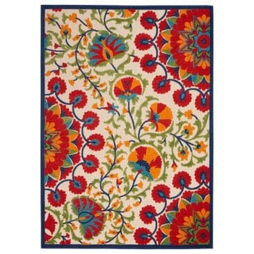Nourison Aloha Floral 7" x 10" Red and Multicolor Indoor/Outdoor Area Rug, , large